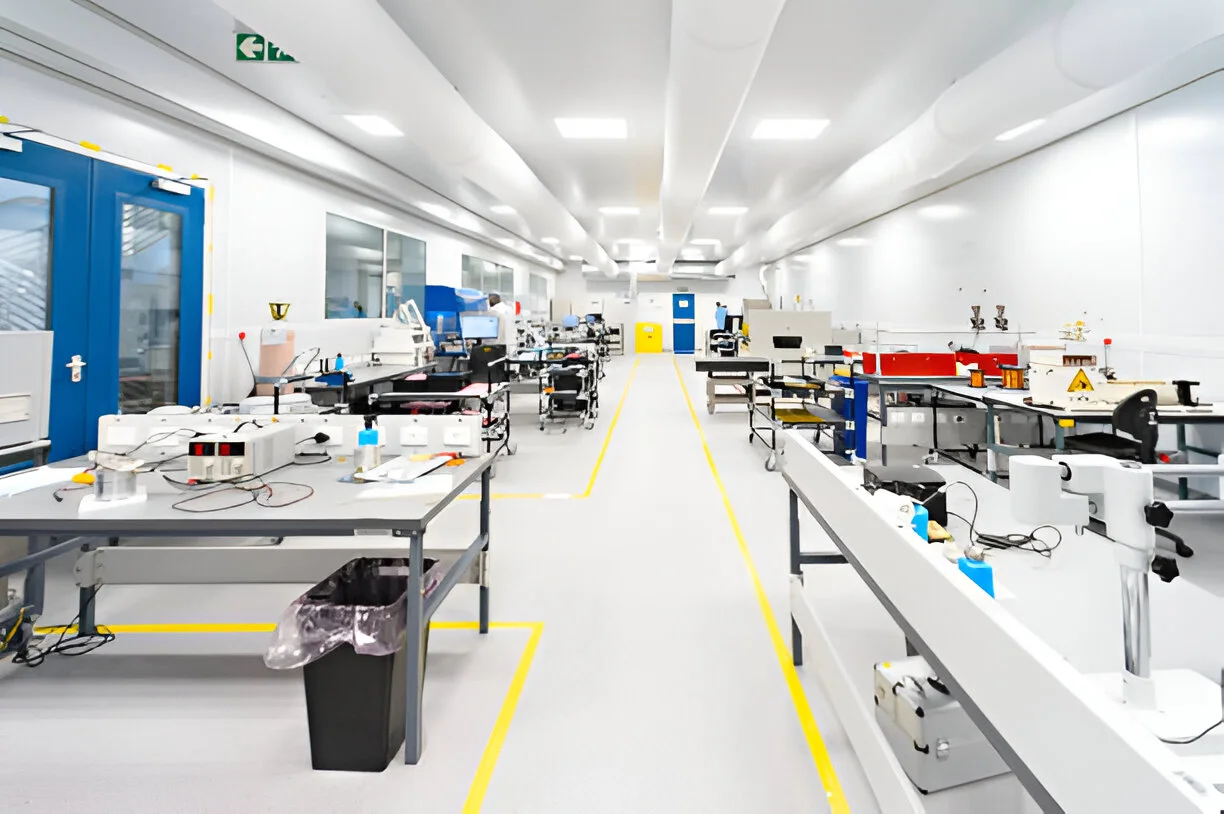 High Tech Empty Scientific Cleanroom with high tech machines